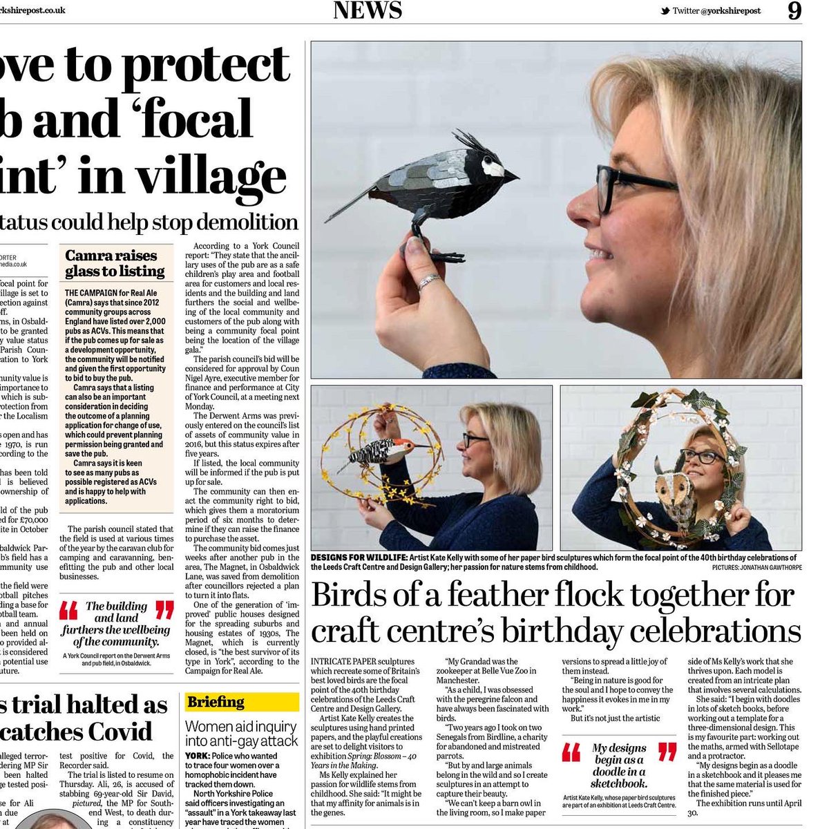 CraftLeeds's tweet photo. Thanks to our friends @yorkshirepost for their fab feature on our #Spring #Blossom show which is out in today’s issue on page 9. The piece features the amazing work of @KaperKate which you can marvel at until 30th April. Discover more here https://t.co/tHYGcfUTuI #whatson #leeds https://t.co/1KUNvaBjPN