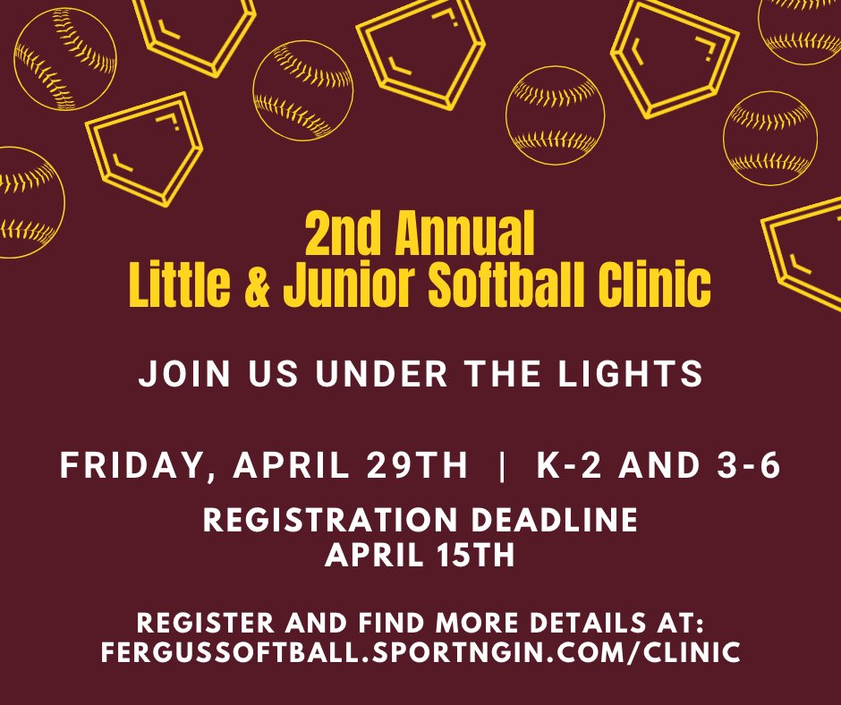 Calling all K-6 graders!  Join us under the lights for our 2nd annual Little/Junior Otter Softball Clinic!  Register at Fergus softball.sportngin.com/clinic