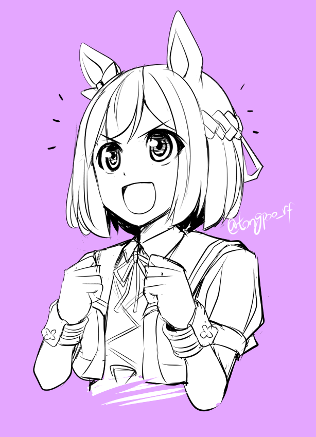 special week (umamusume) 1girl solo animal ears horse ears purple background open mouth upper body  illustration images