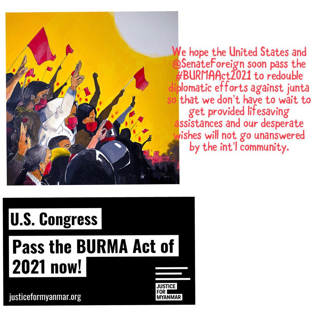 mikonhtaw's tweet photo. #BURMAAct2021 is an opportunity to affirm that the U.S. by hook or by crook,supports human rights with humanitarian corridor and safety measures which could also pave the way for @NUGMyanmar in protecting the fledgling democracy.@HouseDemocrats https://t.co/p2uVWrX5CT