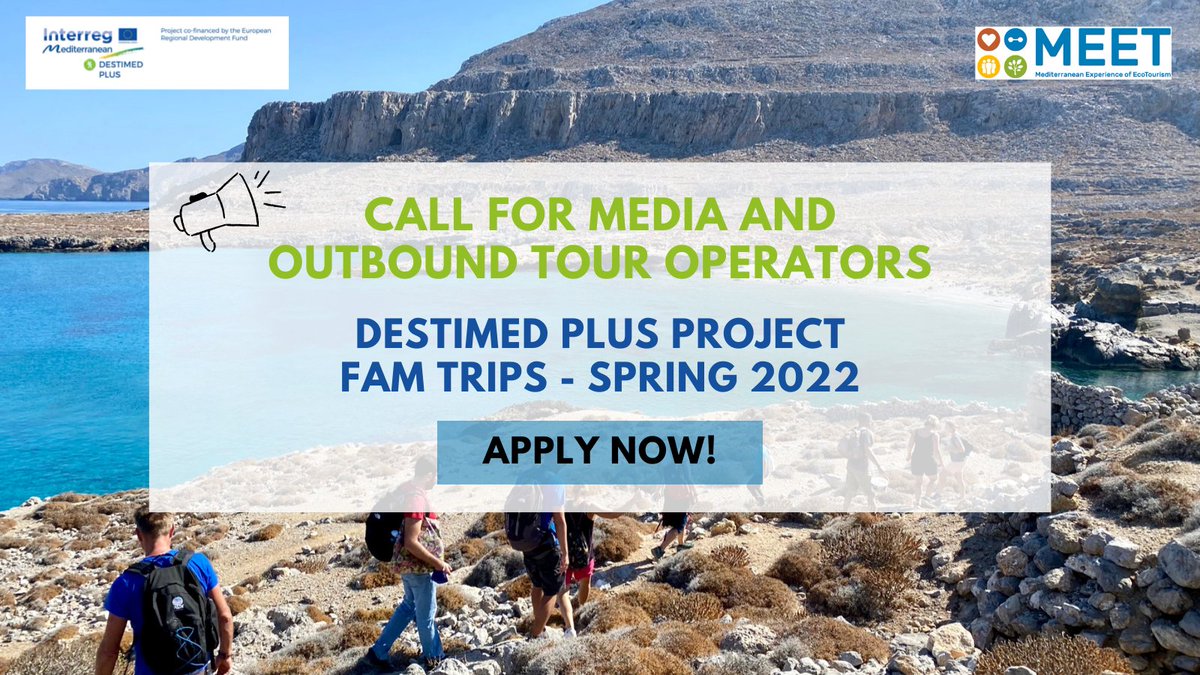 📣CALL FOR TOUR OPERATORS &amp; MEDIA 🔜 #FAMTRIPS - SPRING 2022
 
Interested in discovering #DESTIMEDPLUS &amp; MEET unique #ecotourism experiences in 10 Mediterranean Protected Areas?
 
📩APPLY NOW buff.ly/3LIW6a8
 
Read all about this opportunity here👉 buff.ly/3LCgpG2