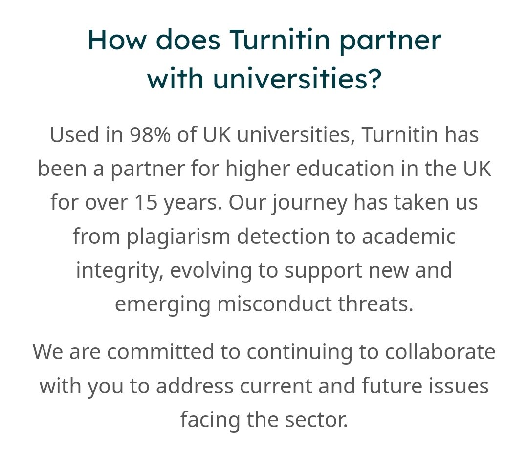 alibrown18's tweet photo. If HE leaders and VCs want to help staff with stress and workload they could start by asking whether it's a good thing Turnitin has a near monopoly in the UK, such that when it goes down during marking season...🔥 #edutech #highered https://t.co/Ekyc3VLJbA