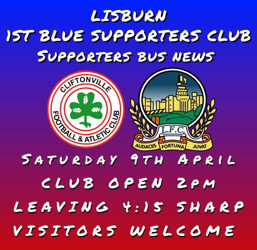 Big, BIG game this Saturday sees the Champions and current league leaders travel to Solitude to face 2nd place Cliftonville.

Details for club opening times and bus departure below 👇👇👇👇👇👇👇 

AFJ 💙
