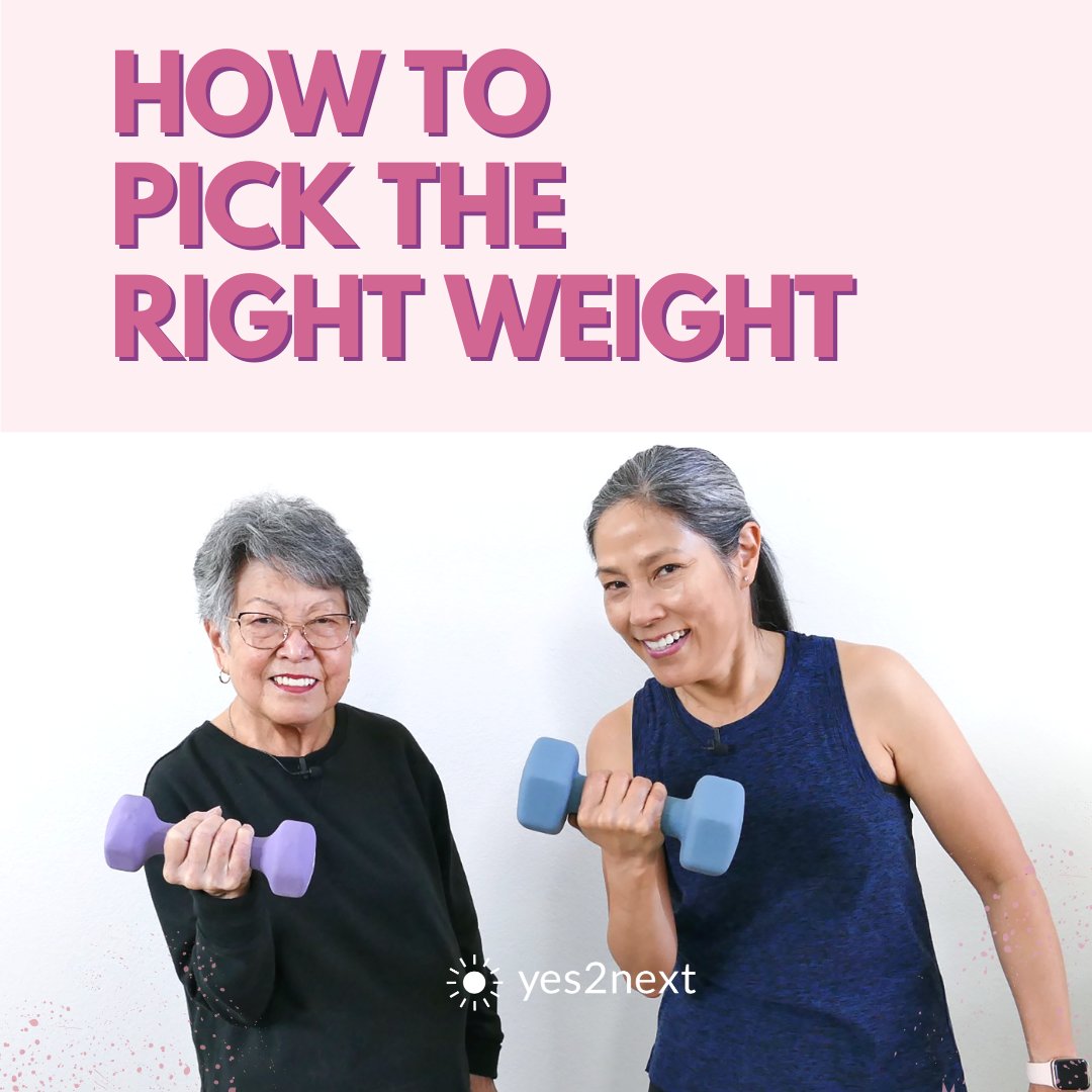 yes2next's tweet photo. Unsure of how to pick a weight for strength training?
Watch our new video and learn with my mom as she finds the right weight for two exercises: the mini squat and bicep curl.
https://t.co/4QT1KqK08X
💪Let’s pump some iron!💪
#beginnerstrengthtraining #seniorstrengthtraining https://t.co/V0FttIgWk5