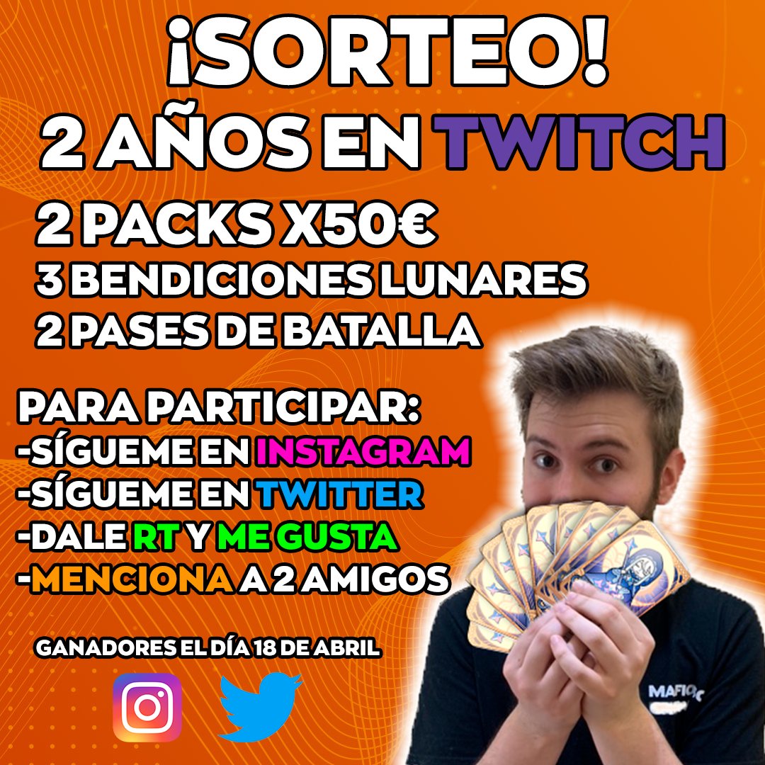 ¡SORTEO POR MIS 2 AÑOS EN TWITCH!

Aparte de los 100€, los 2 pases y las 3 bendiciones, por cada +500 seguidores más en Twitter e Instagram sortearé UNA MÁS!! 🤑

➡️Participa en Insta también!! instagram.com/p/Cb-JBAGtnnD/…

¡Ganadores mitad en Insta mitad en Twitter!