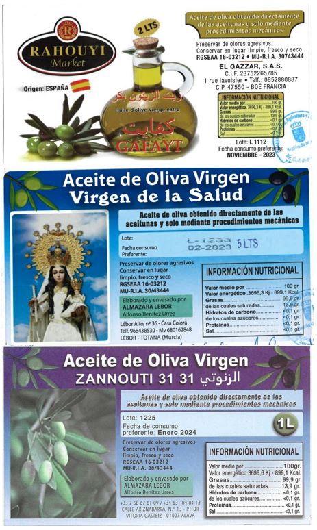AESAN_gob_es's tweet image. ⚠️Alerta por elaboración, envasado y distribución clandestinas de aceite etiquetado como "oliva virgen" y "oliva virgen extra". Ver detalles de los productos implicados 🔽

🚫No consumir

📌bit.ly/3r3joj9