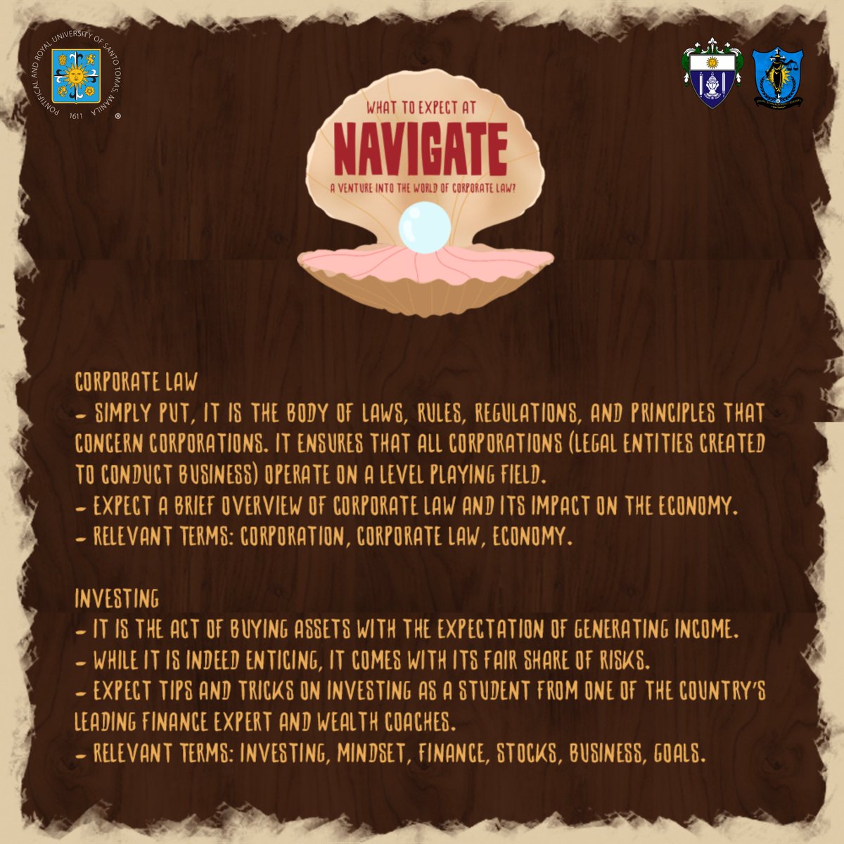 UST_LMSOC's tweet photo. LOOK OUT, BUCKO! 🚢🔭

Hang on tight! Only 3 days left before we find our treasure! Explore the world of corporate law and investing that would protect your handful of doubloons! Learn about the legalities of corporations and the fair square of shares!

See ya there, mate!

(1/5) https://t.co/0FIuvlCrmw