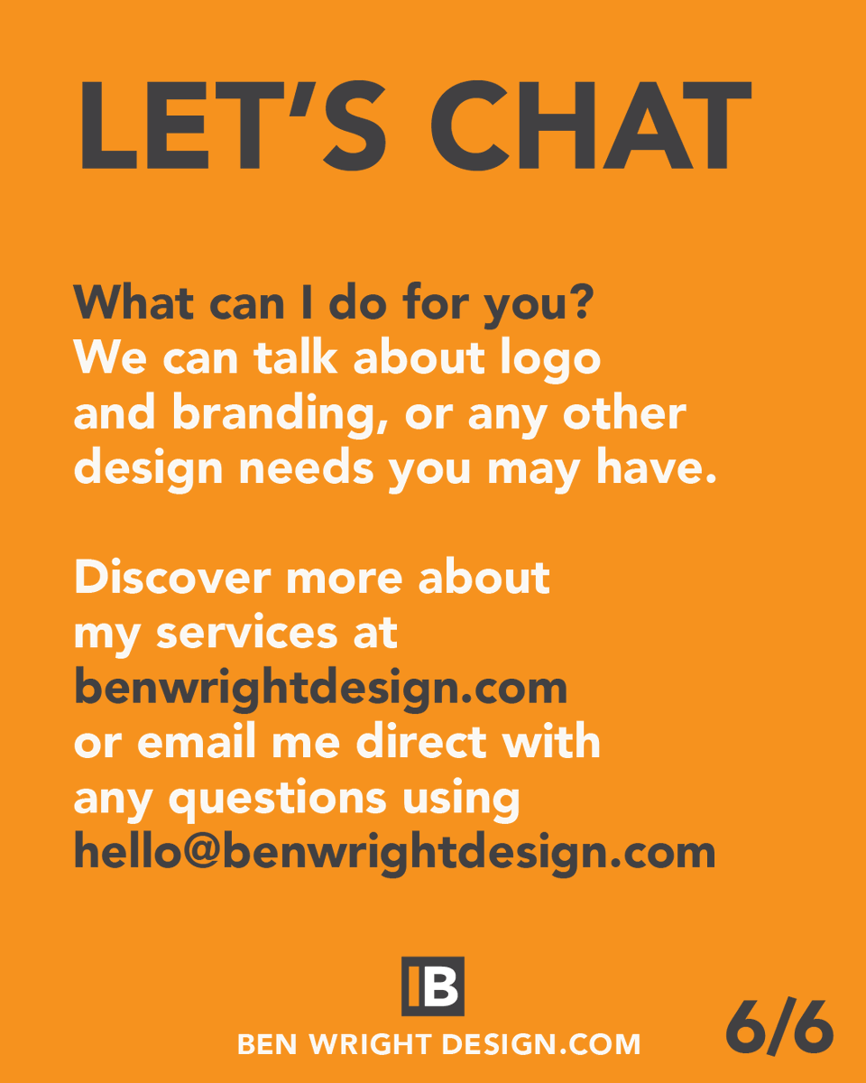 DesignBenWright's tweet photo. 6/6 - If you would like to talk about how I can help you with your graphic design needs, be that a logo, design for print or design for screen then please get in touch and I'll be happy to chat. #graphicdesigner #logo #brading  #creativedesign #creativity #designservices #rebrand https://t.co/fzci3VJrs1