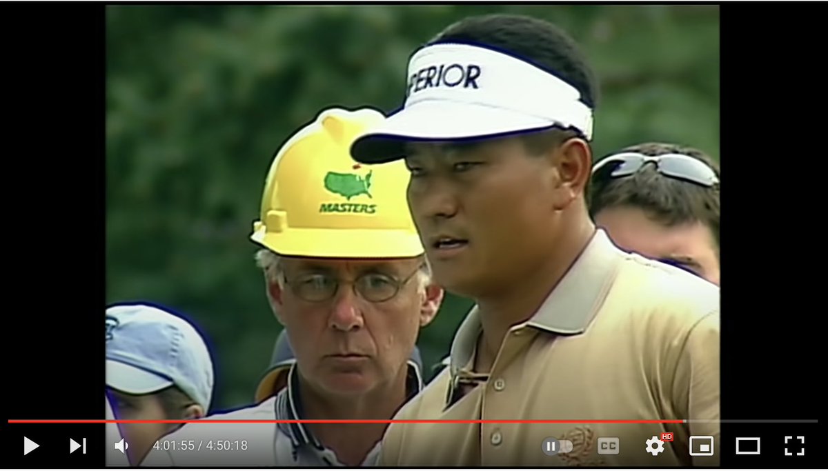 __Tig__'s tweet image. Going through some vintage footage from The Masters. You've got to love the branded builders hat for the patrons. #TheMasters