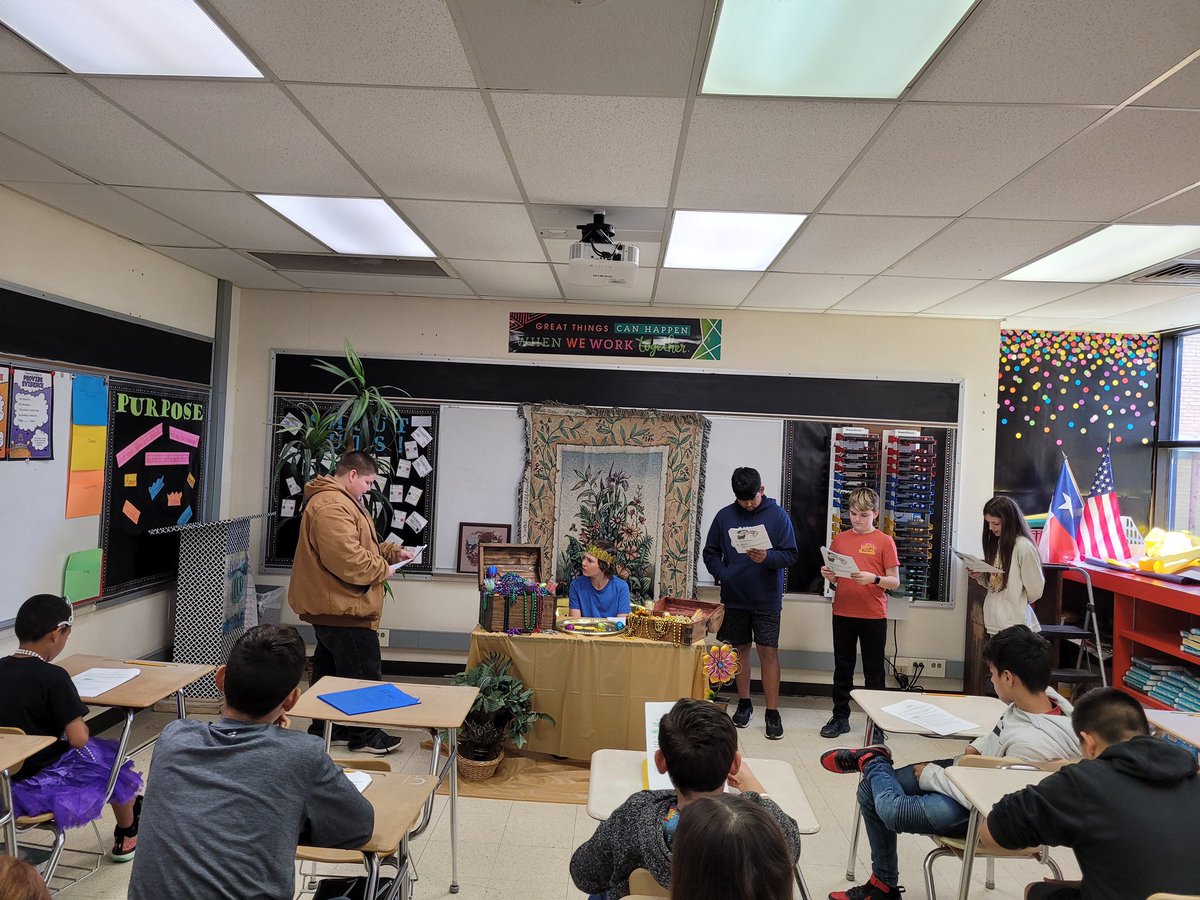 AMS_InstrCoach's tweet photo. Mrs. Hulsey’s and Mrs. Cook’s 6th grade classes act out King Midas play last week. https://t.co/zrySr6RooQ