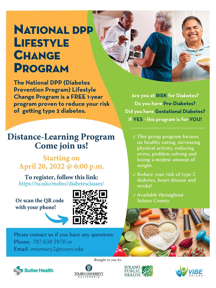Update: starting date is now APRIL 20!!
If you have #prediabetes or are at high risk for #type2diabetes, join the #NationalDPP Lifestyle Change Program, a proven program to prevent or delay type 2 diabetes. 
For more information and to register, visit: tu.edu/mobec/diabetes…