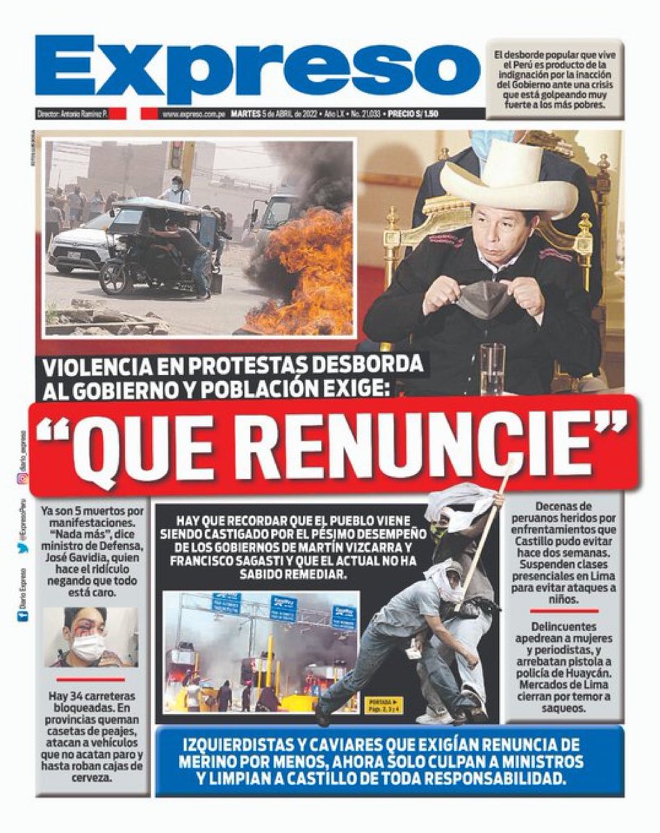 CesarMorenoH's tweet photo. Se acuerdan q era el “mesías” peruano?…. Q era el salvador?…. Pues su populismo lo hizo presidente…. Pero hoy…. Esto dice la prensa peruana…. https://t.co/gVt5Ef8JBx