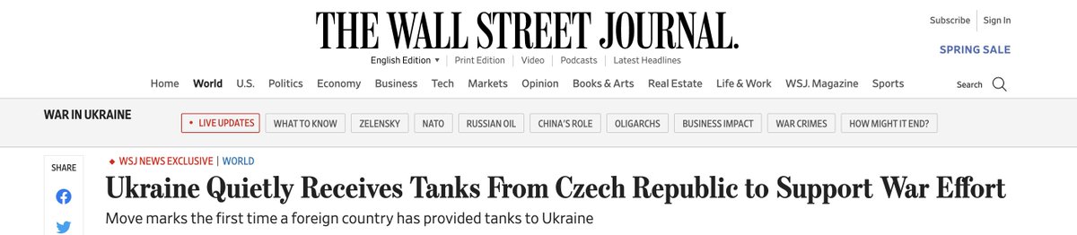 "Ukraine Quietly Receives Tanks From Czech Republic to Support War Effort

Move marks the first time a foreign country has provided tanks to Ukraine“

I’m so proud being Czech these days. Amazing after so many years of  shame.