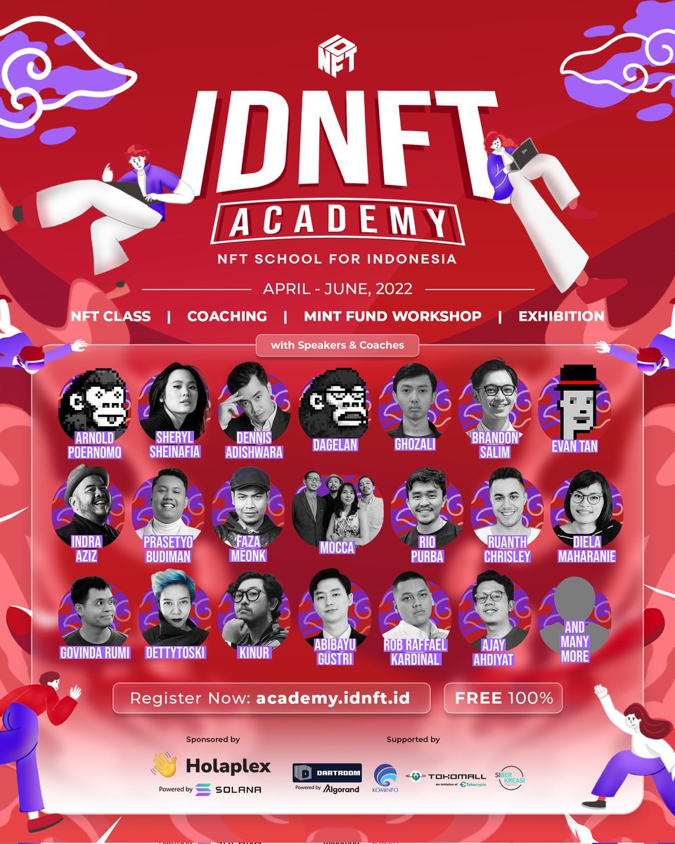 IDNFT ACADEMY
Sekolah NFT pertama untuk Indonesia

Yuk kenalan dan belajar bareng speaker &amp; coach berpengalaman! Kamu juga bisa dapet Mint Fund &amp; kesempatan ikut pameran di Metaverse bareng kreator lainnya!

100% GRATIS!
Ayo daftarkan dirimu di academy.idnft.id