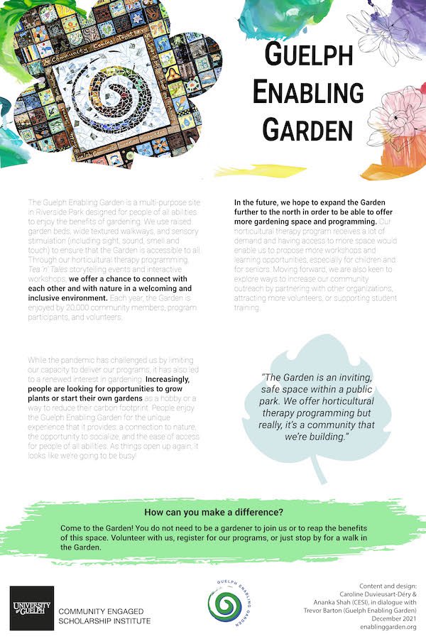 .<a href="/EnablingGarden/">Guelph Enabling Garden</a> is a multi-purpose site in Riverside Park designed for people of all abilities to benefit from #Gardening and to connect with each other and with nature in a welcoming and inclusive environment. Here's their #CircleOfCare poster: bit.ly/3LKXM2C (1/3)
