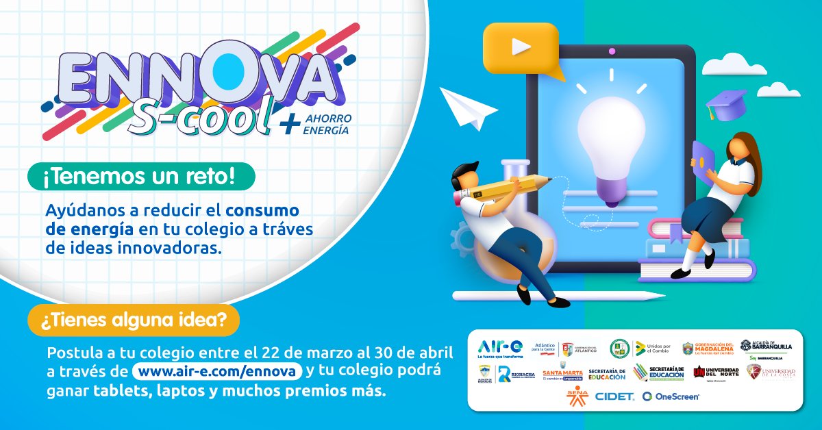 inguninorteco's tweet photo. Invitamos a toda nuestra comunidad educativa a que participen en el concurso #EnnovaScool 📚 de la empresa @Aire_Energia  el cual  busca premiar las mejores ideas que permitan reducir el consumo de energía💡 Inscribe tu colegio antes del 30 de abril en: https://t.co/dcIR7Txcwi https://t.co/GtGvUI3uNo