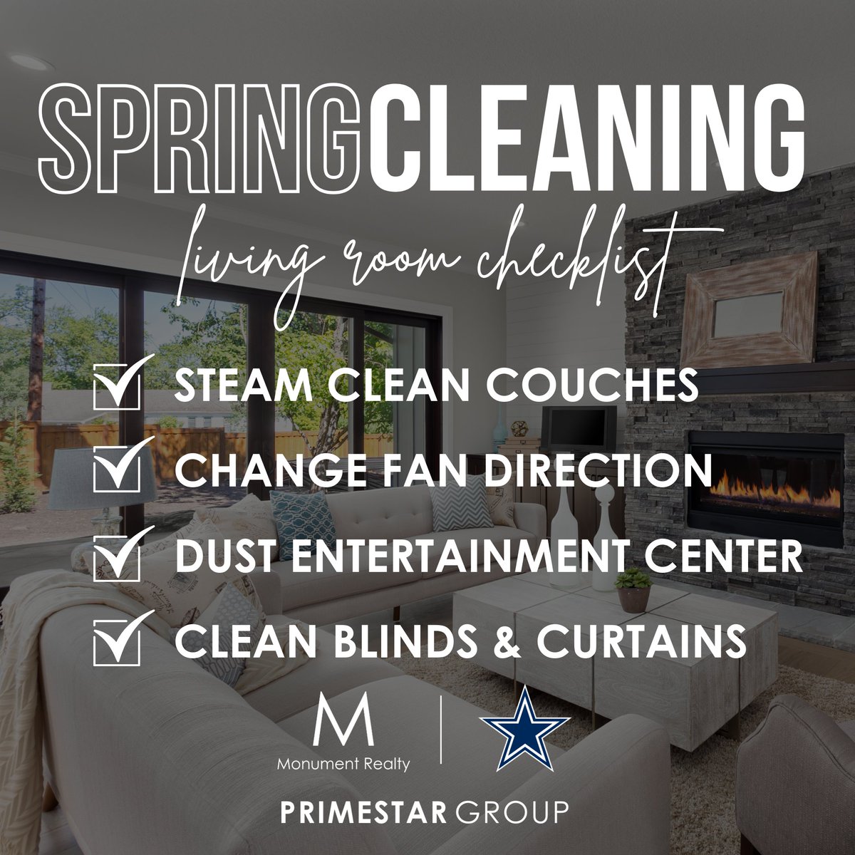 PRIMESTARGroup1's tweet photo. This week's spring cleaning project is the living room... which place in your home is next?
#PRIMESTARGroup #MonumentRealty https://t.co/VYxmGbexK6