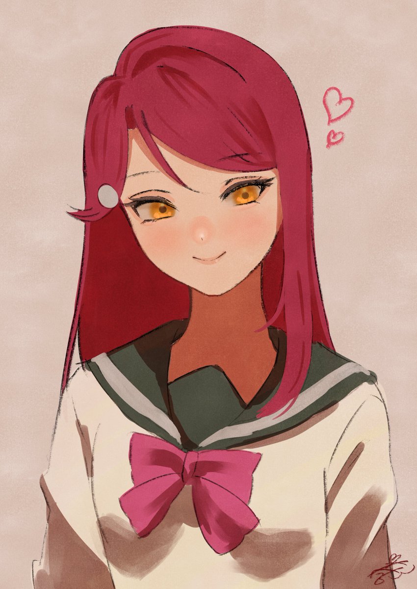 sakurauchi riko 1girl solo school uniform long hair red hair smile heart  illustration images
