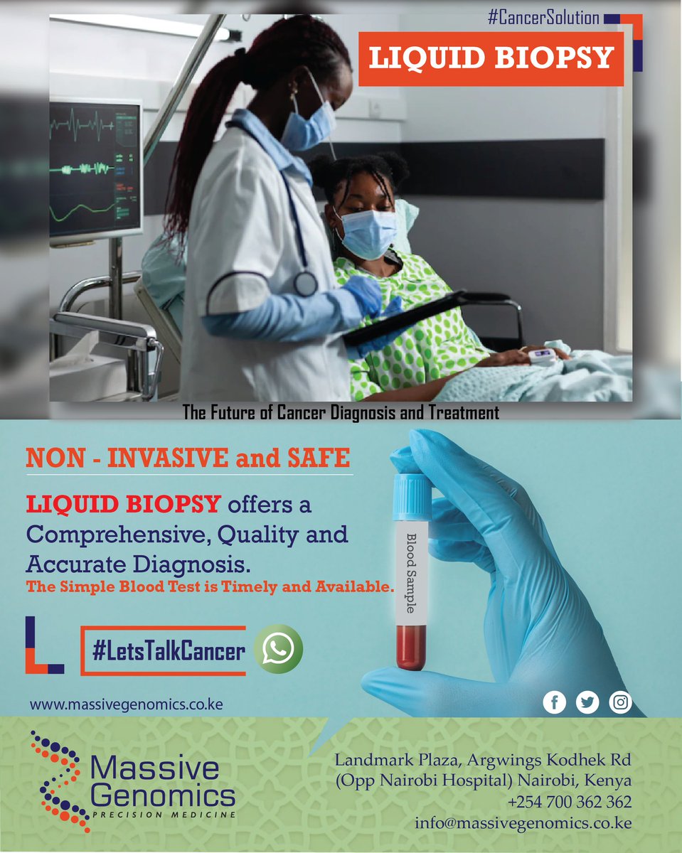 genomicskenya's tweet photo. @genomicskenya is Equipped with the most Advanced Technology. #LiquidBiopsy has the Best model for an Ideal Therapy Selection for All #Cancer cases.
https://t.co/3IAoKItF6g

#LetsTalkCancer
#CancerSolution https://t.co/kIDxw45kvT
