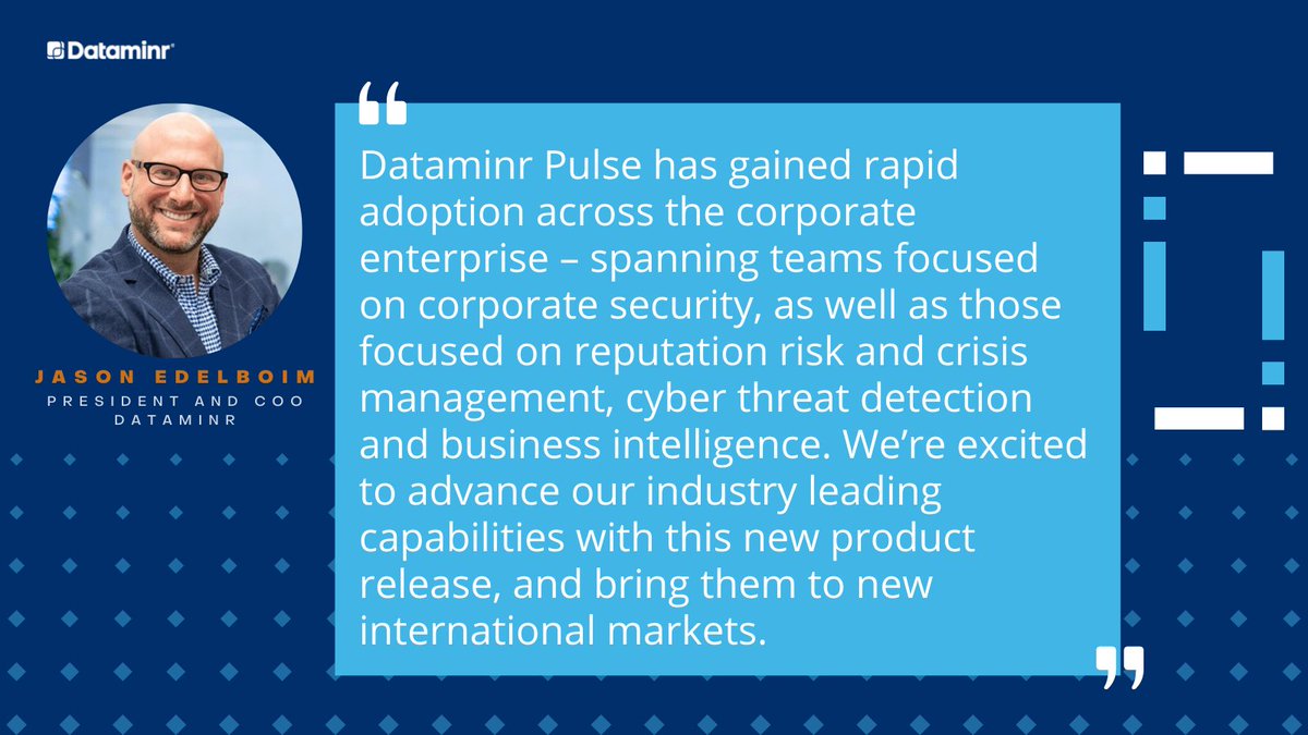 Dataminr's tweet photo. Today, we introduced geovisualization and collaboration workflow capabilities into Dataminr Pulse––our #corporaterisk product relied on by over two-thirds of the Fortune 50. 

Learn about the update and our growth from COO and President, @JasonEdelboim. https://t.co/hxvYGPRqv2 https://t.co/9zJllT0o0o