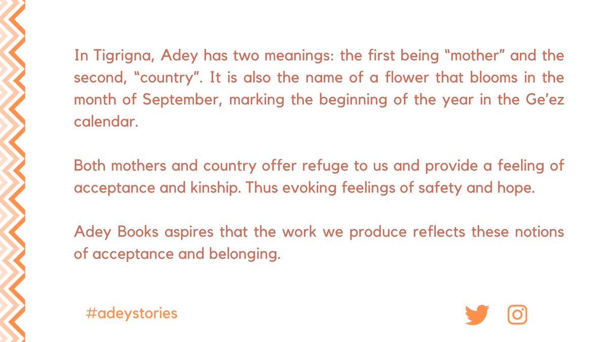 Adey Books hopes that the notions of acceptance and belonging are reflected in the work we create. In Tigrigna, Adey has two meanings: the first being “mother” and the second, “country”.
#inclusion #childrensbooks #tigray #adeystories