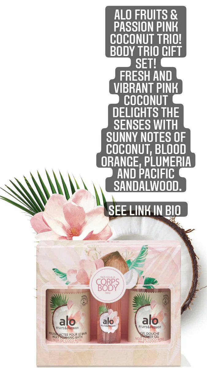 BGsbeautycare's tweet photo. ALO Fruits & Passion Pink Coconut Trio!
Body Trio Gift Set!
https://t.co/iv311YeKCE
#avoncanada #alo #fruitsandpassion #pinkcoconut #trio #giftset #brigittesbeautycare https://t.co/l42qm5CDUO