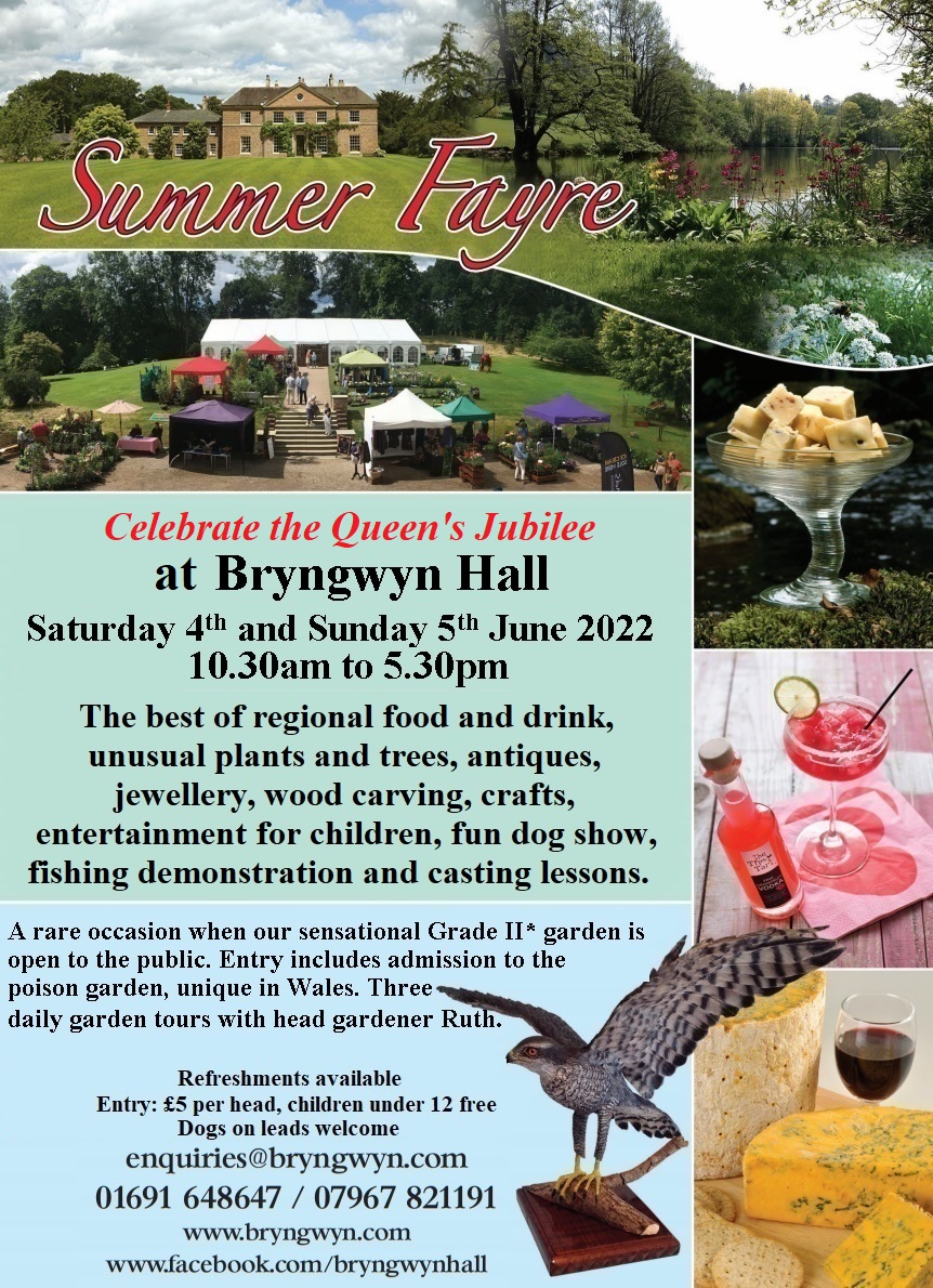 The count down to our Summer Fayre is on! 8 weeks on Saturday!

Make sure the dates are in your diary (Saturday 4th &amp; Sunday 5th June 2022)

We have a few remaning exhibitor places left; get in touch ASAP to confirm your space.
enquiries@bryngwyn.com
