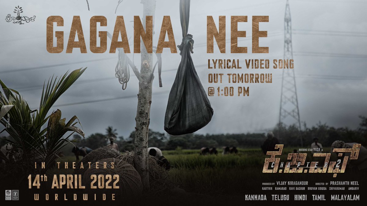 RaviBasrur's tweet photo. Voice of every MOTHER!

#GaganaNee/#YadagaraYadagara/#AgilamNee/#GaganamNee lyrical video song will be out at 1 PM tomorrow on @LahariMusic. 

#KGFChapter2 @Thenameisyash @prashanth_neel @VKiragandur @hombalefilms @duttsanjay @TandonRaveena @SrinidhiShetty7 https://t.co/fVfYHwEYes