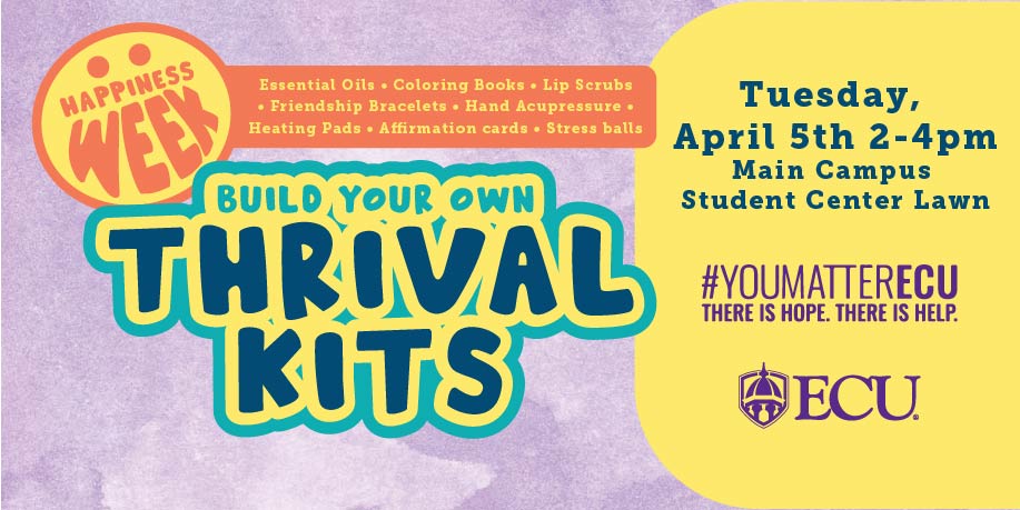 Come build your own thrival kit today from 2:00-4:00pm on MCSC Lawn to keep celebrating #HappinessWeek with us! 😁😊😃