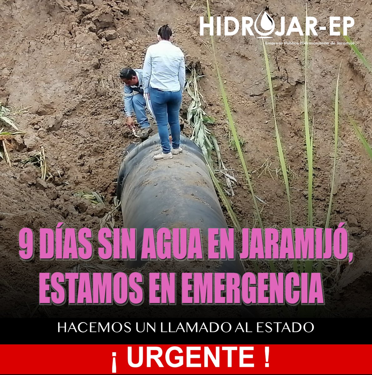 HidrojarEP's tweet photo. 9 días sin agua potable en Jaramijó por paralización del acueducto La Esperanza, al ser la única fuente de agua cruda el problema es muy grave, ayuda Sr. Presidente, 
@LassoGuillermo
  estamos en emergencia por falta de agua potable 
@MinGobiernoEc https://t.co/Bqpgc40RiA