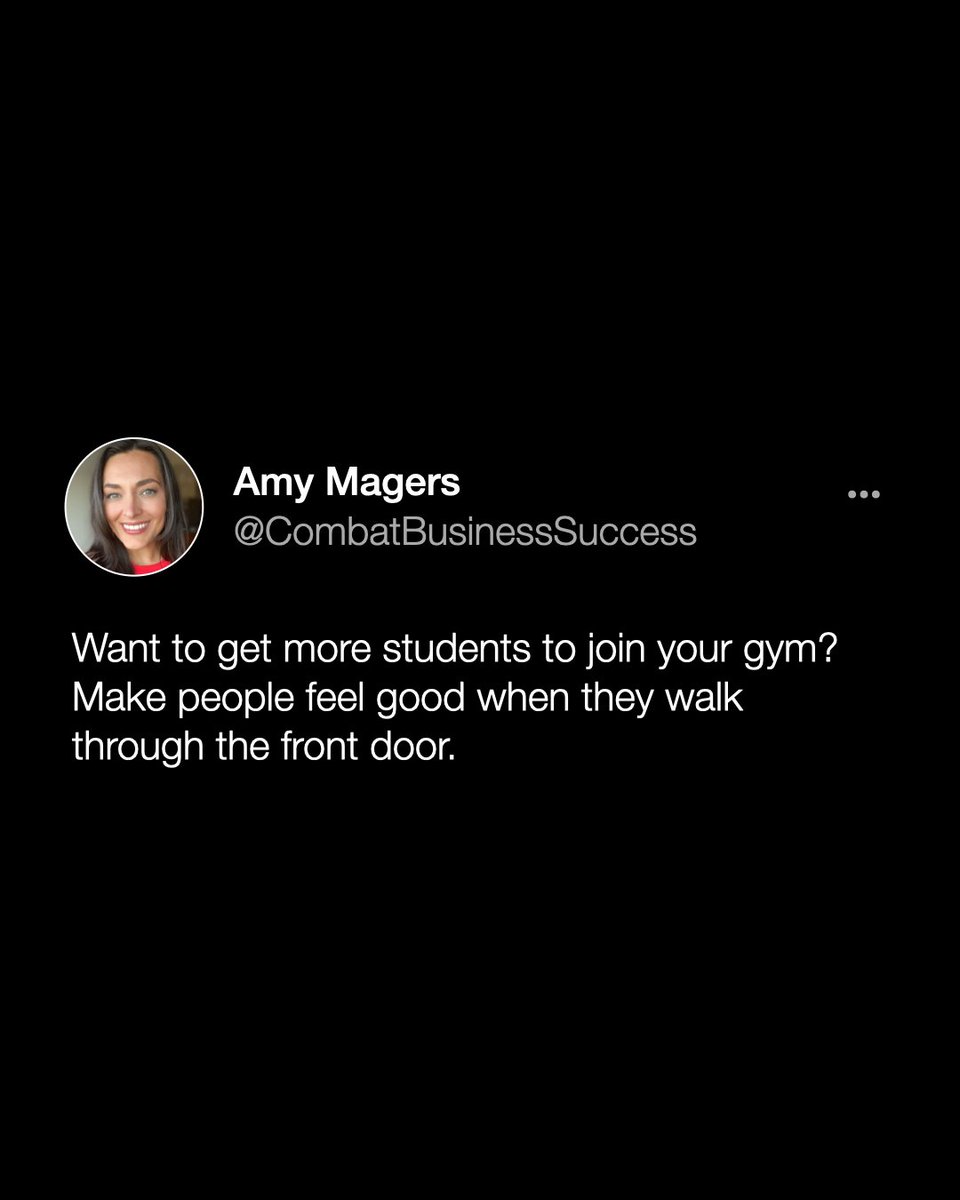CombatBusiness's tweet photo. It’s not about the techniques you teach. It’s not about the intensity of the training. It’s not about how nice your facility is. It’s about how you make people feel.

#BJJ #martialarts #gymowner #martialartsbusiness #BJJcoach #successmindset #themoneyfight #money #wealthbuilding https://t.co/iTzPyLH62Y