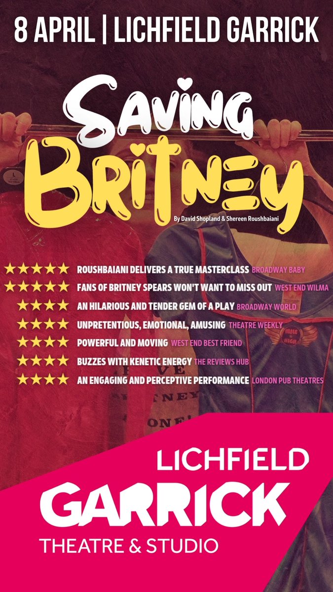 FakeEscapeTC's tweet photo. Please RT #SAVINGBRITNEY COMES TO #LICHFIELD @The_Garrick IN THREE DAYS! (8 April)

An hilarious and heartbreaking exploration of celebrity obsession, finding your place in the world and more 90s nostalgia than you can shake a tamagochi at!

TICKETS HERE:
https://t.co/RDRHPU7BmB https://t.co/wbox3KxWn9