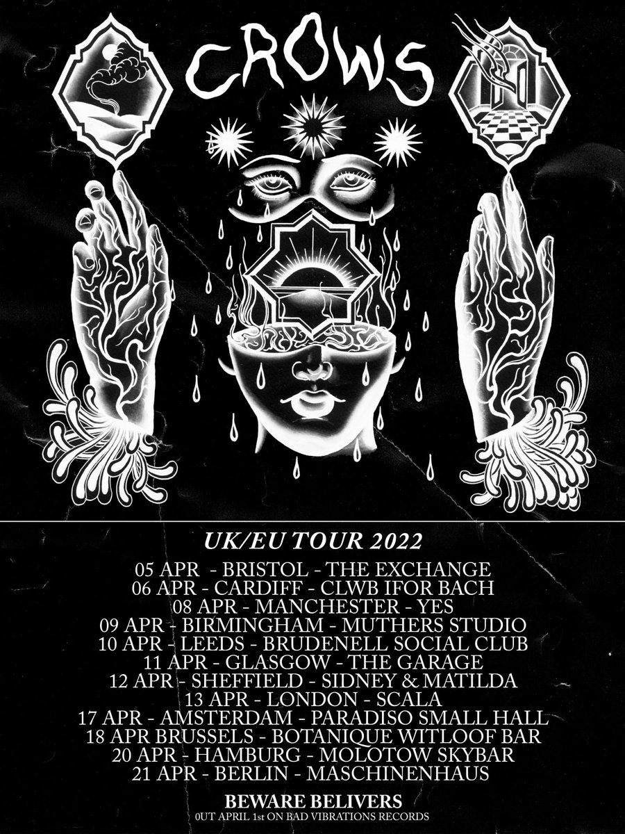 __CROWS's tweet photo. Beware Believers tour starts in Bristol tonight at @exchangebristol 

A few tix left on the door (link below), can't wait to play some new songs in one of our favourite towns

https://t.co/6K20VeYBdl https://t.co/8jXMguAHot