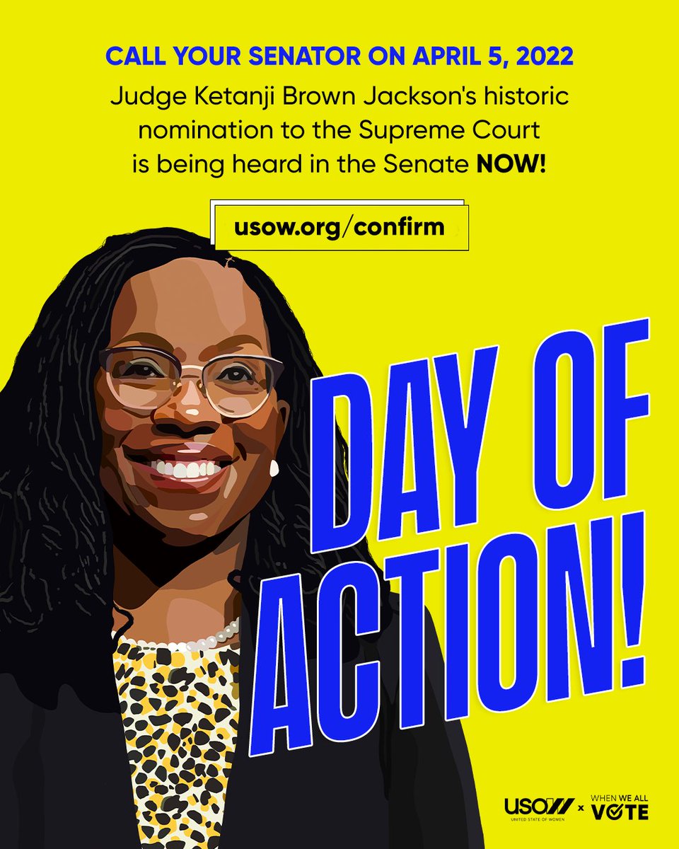 WhenWeAllVote's tweet photo. Americans deserve a #SupremeCourt that respects the most sacred right we hold. Join @WhenWeAllVote and @USOWomen in supporting Judge Ketanji Brown Jackson's confirmation to SCOTUS — she's a practiced and fair jurist who will #FightForOurVote. Call NOW ➡️ https://t.co/xMTl8HNSZg! https://t.co/eYVVfzFP7z