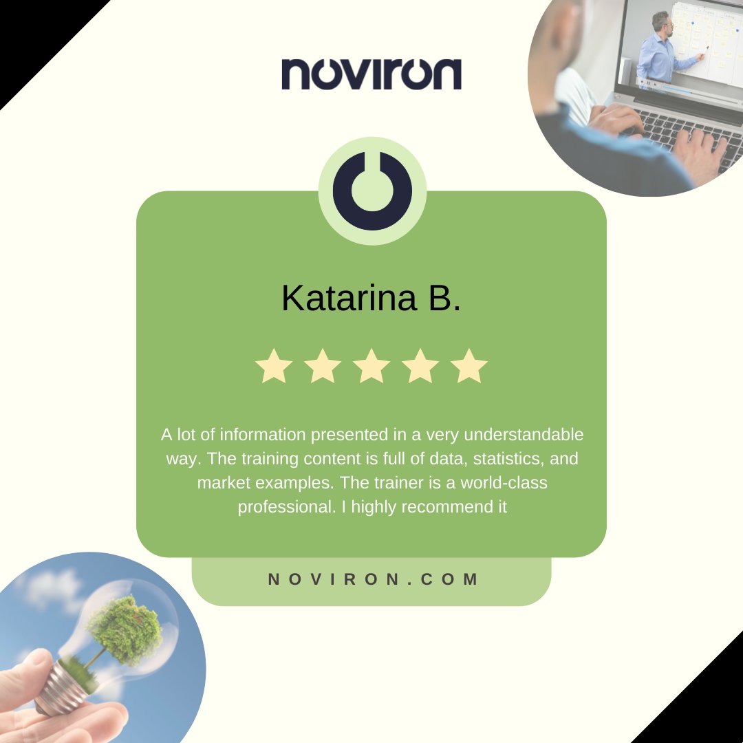 NovironTraining's tweet photo. Sharing a review from one of our happiest trainees :) Let us help you achieve your vision. Join our #renewableenergy video training course now https://t.co/E5zLs2kECl #energyinstitute #onlinetraining #onlinecourse #GreenEnergy https://t.co/pLCrYQqjaz