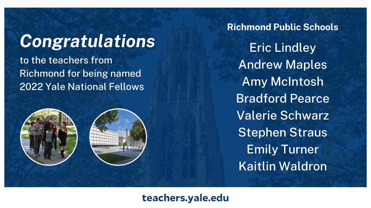 Yale National Initiative (@yninitiative) on Twitter photo Eight #publicschool #teachers from <a href="/RPS_Schools/">Richmond Public Schools</a> will participate in our national seminars and Intensive Session as Yale National Fellows.
<a href="/JasonKamras/">Jason Kamras</a> <a href="/tracyreneeepp/">Tracy Epp</a> <a href="/RodRobinsonRVA/">2019 National Teacher of the Year</a> <a href="/runnervals/">Valerie</a> <a href="/straussf/">Strauss freddie</a> <a href="/FMA_RPS/">Franklin Military</a> <a href="/RVARCMS/">River City Middle School</a> <a href="/WMFoxES/">William Fox Elementary School</a> <a href="/RahmonRoss/">Rahmon Ross</a> <a href="/BobbyScott/">Rep. Bobby Scott</a> <a href="/timkaine/">Tim Kaine</a> <a href="/MarkWarner/">Mark Warner</a> Eight #publicschool #teachers from <a href="/RPS_Schools/">Richmond Public Schools</a> will participate in our national seminars and Intensive Session as Yale National Fellows.
<a href="/JasonKamras/">Jason Kamras</a> <a href="/tracyreneeepp/">Tracy Epp</a> <a href="/RodRobinsonRVA/">2019 National Teacher of the Year</a> <a href="/runnervals/">Valerie</a> <a href="/straussf/">Strauss freddie</a> <a href="/FMA_RPS/">Franklin Military</a> <a href="/RVARCMS/">River City Middle School</a> <a href="/WMFoxES/">William Fox Elementary School</a> <a href="/RahmonRoss/">Rahmon Ross</a> <a href="/BobbyScott/">Rep. Bobby Scott</a> <a href="/timkaine/">Tim Kaine</a> <a href="/MarkWarner/">Mark Warner</a>