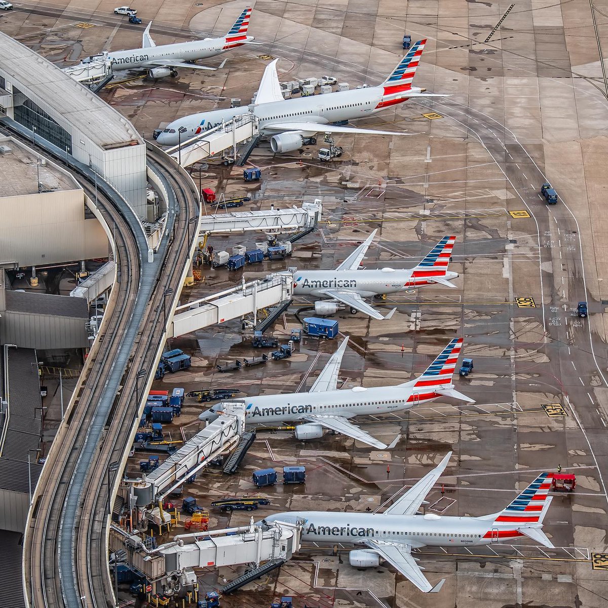 DFWAirport's tweet photo. Add a bald eagle at that sixth jetbridge, and you're looking at the most American picture we've ever seen. 🦅

📸 (IG) diecastryan | #planespotting #avgeek https://t.co/H8UU3a9vxB