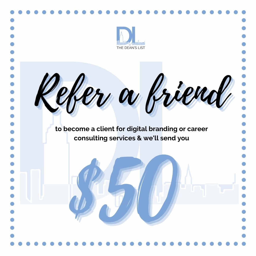 💠Online Portfolios + Personal Websites⁣⁣⁣⁣
💠Workshops + Keynotes ⁣⁣⁣
💠Social Media Revamps + Headshots⁣⁣⁣
💠Career Counseling⁣ + Digital Branding Consulting⁣⁣⁣⁣
💠Resume &amp; LinkedIn Reviews + Redesign ⁣⁣⁣
⁣⁣⁣⁣⁣⁣⁣
thedeanslist.me