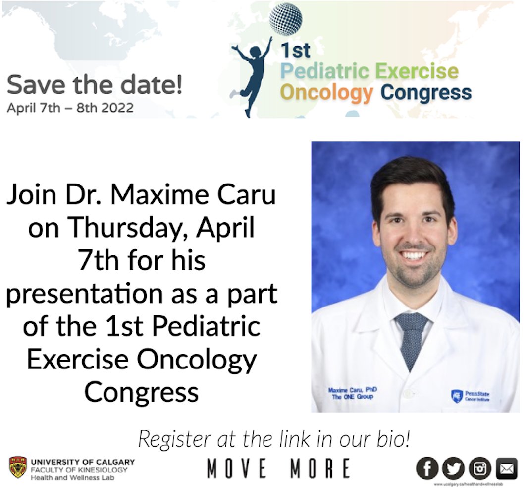 Health & Wellness Lab (@wellnesslabuofc) on Twitter photo Attend the 1st Pediatric Exercise Oncology Congress #PEOC April 7 & 8 and listen to <a href="/MaximeCaru/">Maxime Caru, PhD, PhD.</a> in his talk on an overview of the cardiorespiratory fitness state of childhood cancer patients and its long-term impact on survivors.
Register here today! bit.ly/3oZMUFo Attend the 1st Pediatric Exercise Oncology Congress #PEOC April 7 & 8 and listen to <a href="/MaximeCaru/">Maxime Caru, PhD, PhD.</a> in his talk on an overview of the cardiorespiratory fitness state of childhood cancer patients and its long-term impact on survivors.
Register here today! bit.ly/3oZMUFo