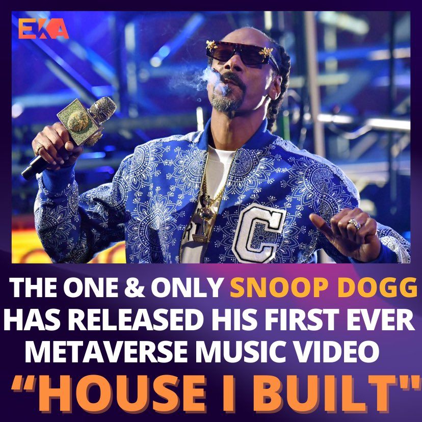 eka_network's tweet photo. The one and only @SnoopDogg has released his first-ever #Metaverse music video for "House I Built" which focuses on how he is building his Snoopverse virtual world in The Sandbox! 

#snoopdogg #nft #nftartist #metaverse #crypto #virtualReality #AR #gamefi #socialfi #defi #eka https://t.co/i2tTHm5XWm