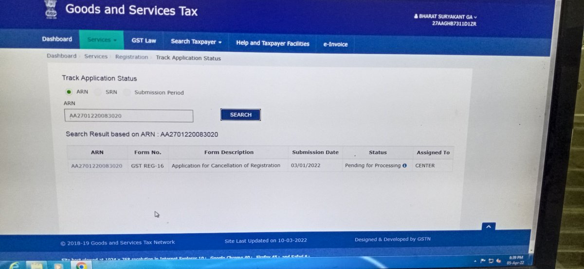 Abhayshare's tweet photo. @GSTN_IT 
Application of cancellations of registration on 3/01/2022
But is steel pending for processing https://t.co/A2Fq5OKblv