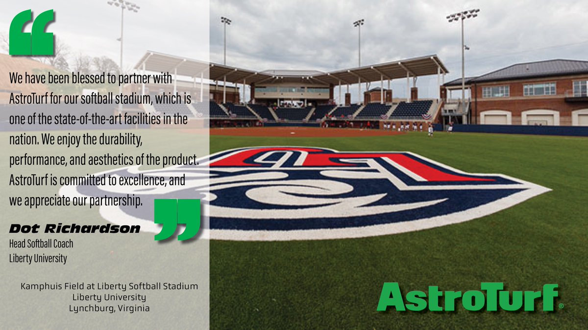 AstroTurfUSA's tweet photo. We are thankful to partner with so many top softball programs including @CoachDot_LU and @LibertySB.
#AstroTurf #OnOurTurf #softball #turf #sports #TeamAstroTurf #TestimonialTuesday
@LibertyFlames @LibertyU https://t.co/nncv91nPry