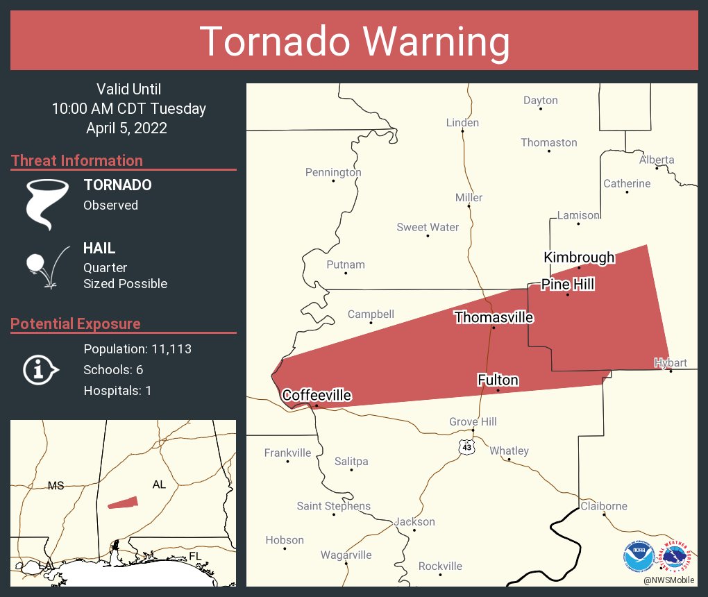 NWS Tornado on Twitter "Tornado Warning including Thomasville AL, Pine