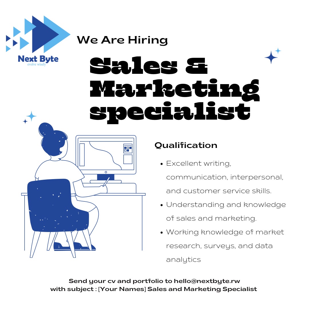 Wordsmith, out-going, authentic, passionate, and inspiring? Raise your hand if that’s you, We’re #hiring, and would love to meet you!

Send in your CV at " hello@nextbyte.rw "