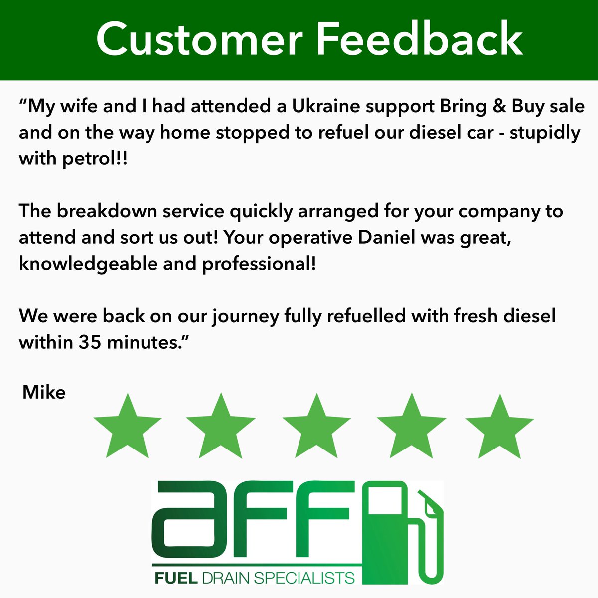 We really appreciate it when our clients take the time to send us feedback!
.
#autofuelfix #fueldrain #misfuel #misfuelled #misfuelling #misfueled #feedback