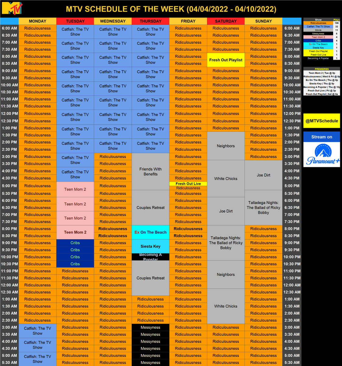 MTVSchedule's tweet photo. Here's MTV schedule for the week of 04/04/2022!

#MTVSchedule2022 #week14 https://t.co/eMfs8RgkSA
