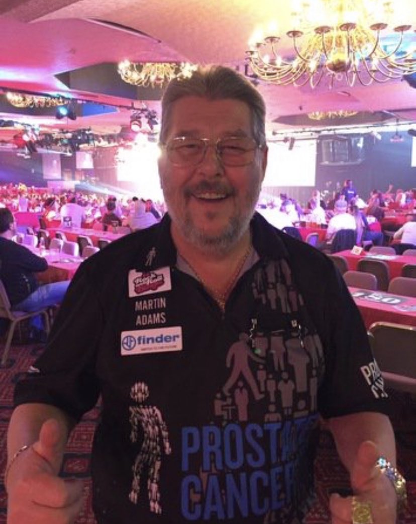 Incredible Support for TeamDarts <a href="/ProstateUK/">Prostate Cancer UK</a> at the @WDF World Championships at Lakeside the 1 &amp; only Martin Wolfie Adams  <a href="/wolfiedarts/">Martin Adams</a> Loud &amp; Proud in his shirt. Raising awareness for a cancer that affects 1 in 8 men 💙