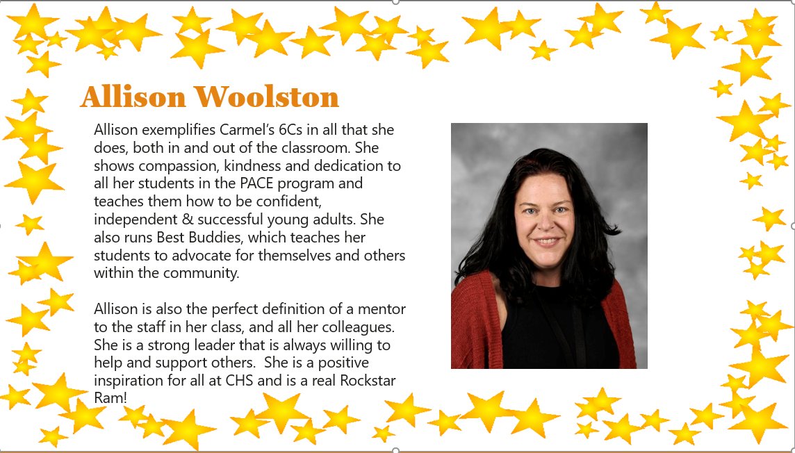 Finkintyre2020's tweet photo. Staff recognizing staff!  Our "Rock Star Rams" contribute positively to our school, have an impact on our students and are leaders among us. Congratulations to this month's Rock Stars!  @misscasellachs @neylonas https://t.co/5hDS7Zn7Cb