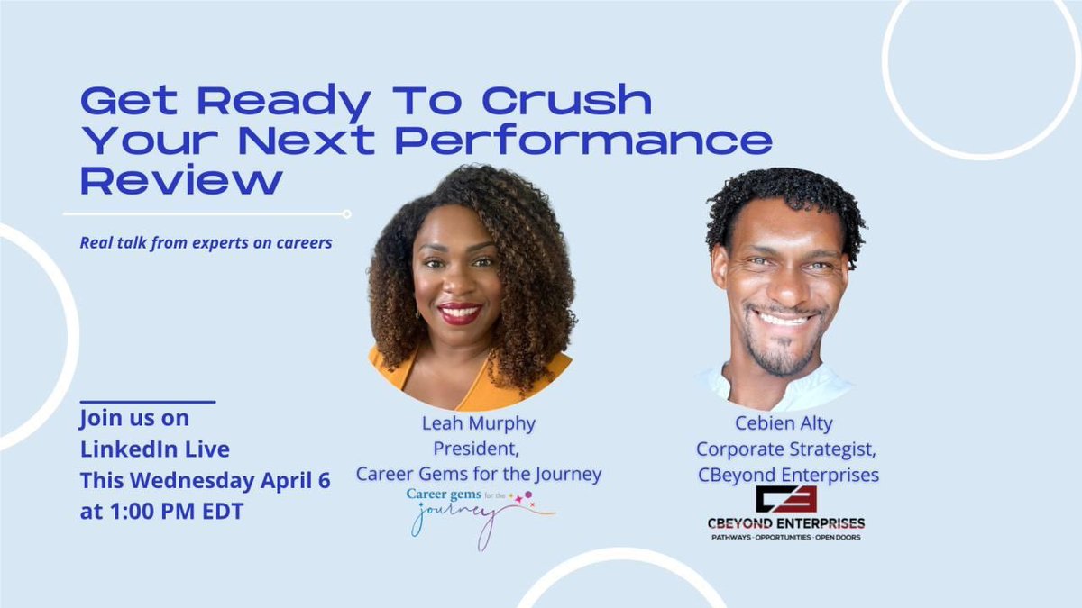 Wednesday, April 6th at 1PM EDT

LinkedIn LIVE: linkedin.com/video/event/ur…

#careerdevelopment #careergoals #careeradvice #jobseekers