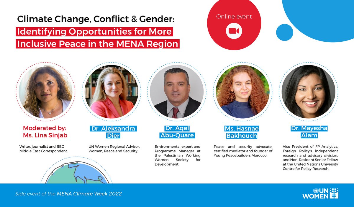 During <a href="/UNFCCC/">UN Climate Change</a>'s #MENAClimateWeek 2022, we held an expert panel discussion moderated by <a href="/BBCLinaSinjab/">Lina Sinjab لينا سنجاب</a> to better understand the links between #climate_change, conflict &amp; #gender in the #MENA region. If you missed it, watch it here👇
📺 bit.ly/3O10rHN